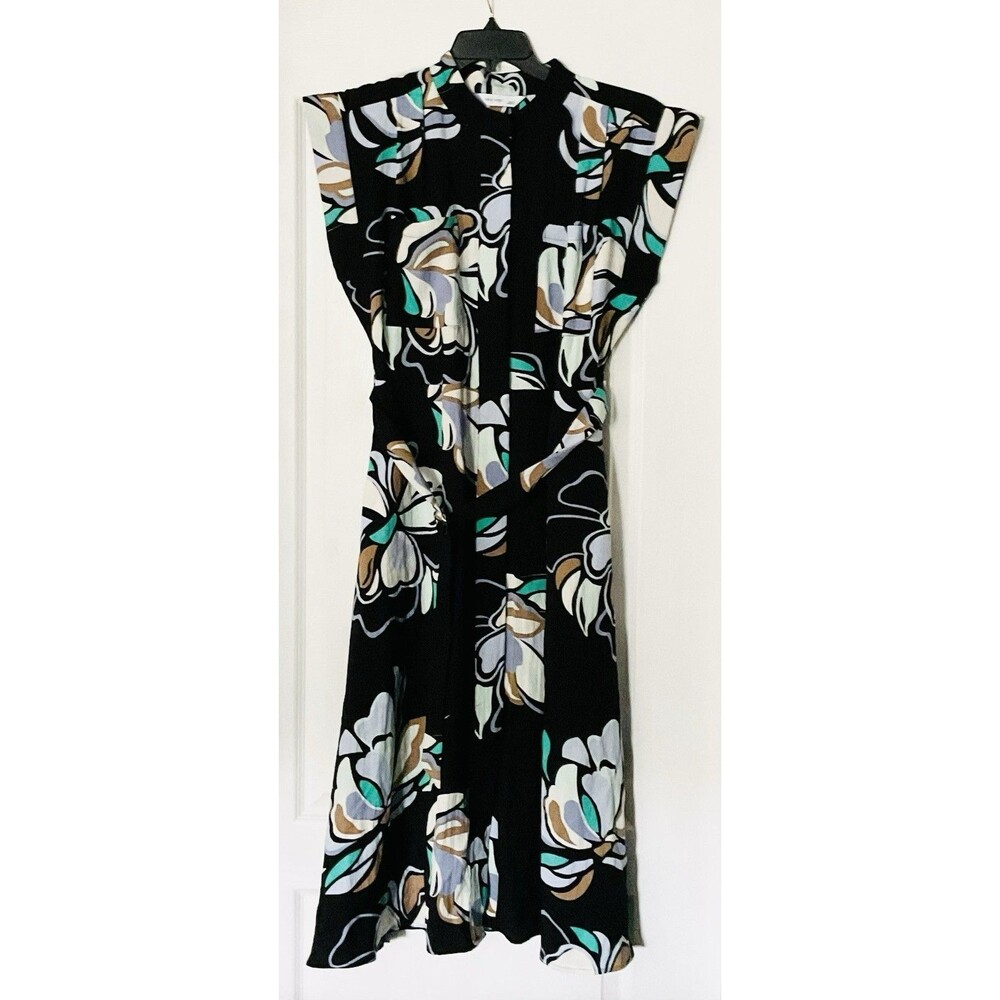 Nine West Women's Adaptive Cap Sleeve Shirt Dress Size L, Black Olivia Floral